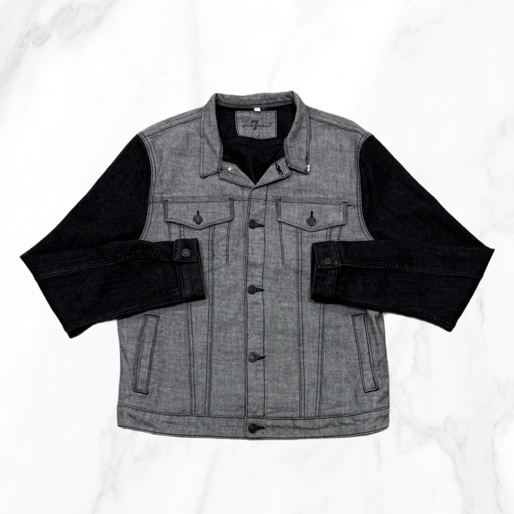 7 For All Mankind Men’s Black/Gray Button Up Denim Jacket, Size L